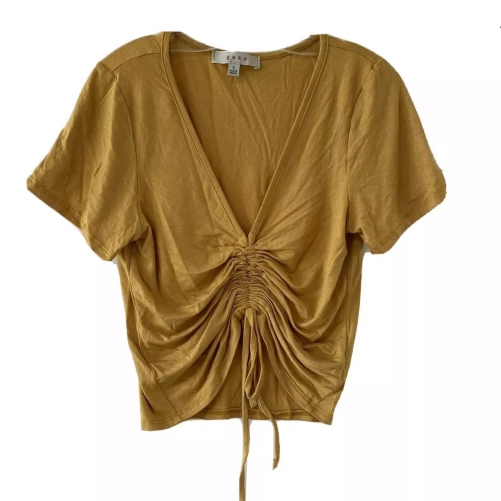 Gaze Mustard Ruched Cropped Top S